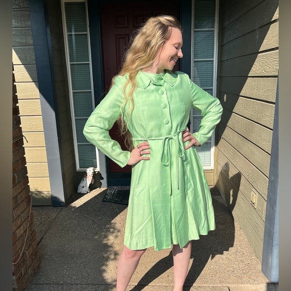 60s MOD Mint Green EMMA DOMB Dress / Coat Set - Vintage 1960s Dress size 14 - Picture 2 of 10